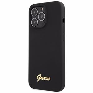 Guess GUHCP13XLSLMGBK iPhone 13 Pro Max 6.7 musta/musta kovakuori Silicone Script Gold Logo