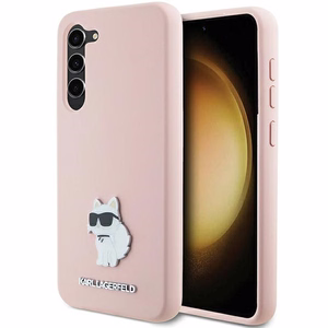 Karl Lagerfeld Silikoninen Choupette Metal Pin Suojakuori Samsung Galaxy S23+:lle - vaaleanpunainen