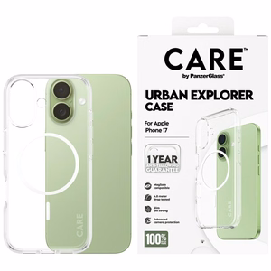 CARE by PanzerGlass Flagship Urban Explorer -suojakuori valkoisella MagSafella iPhone 17 - läpinäkyvä