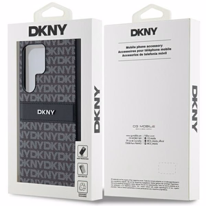 DKNY Nahkainen Mono Raita ja Metallinen Logo Suojakuori Samsung Galaxy S24 Ultra:lle - musta
