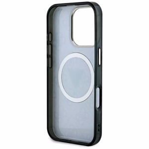 GUESS Suojakuori iPhone 16 Pro:lle MagSafe-yhteensopiva GUHMP16LHG4PRTGK (IML Metal Glitter 4G Circle Triangle) Musta