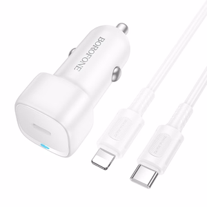 Borofone Autolaturi BZ34A Cloud - Type C - PD 20W Type C - Lightning -kaapelilla valkoinen