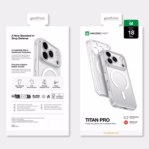 AmazingThing Titan Pro Lens suojakuori mallille iPhone 18 Pro, kameransuojuksella ja hihnakiinnikkeellä, MagSafe-yhteensopiva – väri: läpinäkyvä