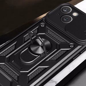 Hybrid Armor Camshield Suojakuori jalustalla ja kamerasuojalla iPhone 15 Plus:lle - sininen