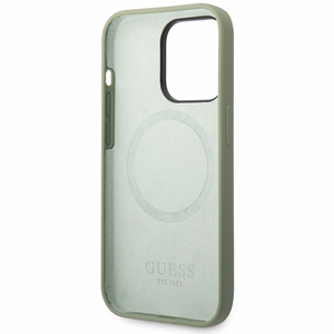 Guess Silicone Logo Plate MagSafe Suojakuori iPhone 14 Pro Max:lle - vihreä