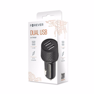 Forever LA-03 autolaturi 1xUSB 2,4A + 1xUSB QC 3.0 (musta)
