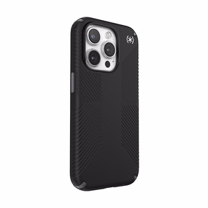 Speck Presidio2 Grip MagSafe suojakuori iPhone 15 Pro -laitteelle, musta liuskeenharmailla yksityiskohdilla