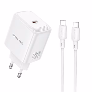 Borofone verkkolaturi BN33 Fuente GaN Type C - QC3.0 PD 40W ja Type C - Type C -kaapeli valkoinen