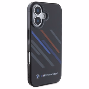 BMW Motosport IML Random Stripes Suojakuori iPhone 16 Plus:lle - musta
