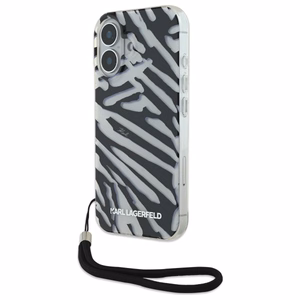 Karl Lagerfeld IML Zebra Pattern ja Cord iPhone 16 Suojakuori - Musta
