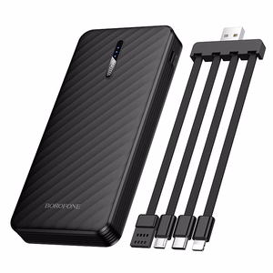 Borofone BJ84 Smooth varavirtalähde 10000mAh USB sis. USB-, Type-C-, Lightning- ja Micro USB -kaapelit musta
