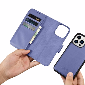 iCarer lompakko asia 2in1 kansi iPhone 14 Pro Anti-RFID Nahka Flip Case vaalea violetti (WMI14220726-LP)