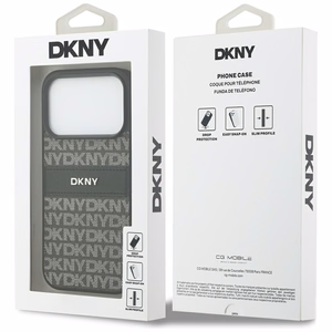 DKNY Repeat Texture Pattern with Tonal Stripe suojakuori iPhone 17 Pro:lle - musta
