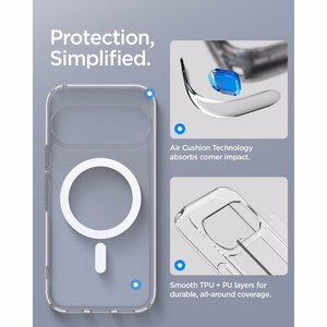 Spigen Ultra Hybrid Mag MagSafe -suojakuori Google Pixel 11 -mallille, läpinäkyvä / valkoinen