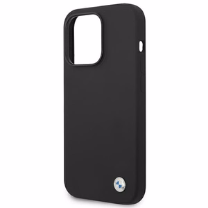 BMW silikoni metalli logo kotelo iPhone 14 Pro - musta