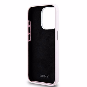 DKNY Liquid Silikoninen Small Metal Logo MagSafe Suojakuori iPhone 14 Pro:lle - vaaleanpunainen