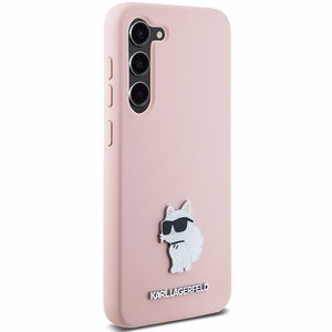 Karl Lagerfeld Silikoninen Choupette Metal Pin Suojakuori Samsung Galaxy S23+:lle - vaaleanpunainen