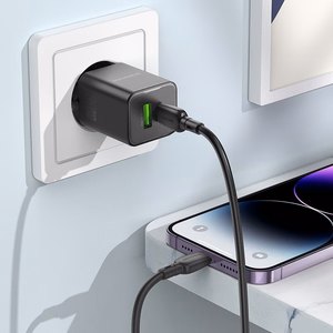 Borofone Wall charger BN14 Royal GaN - USB + Type C - QC 3.0 PD 30W with Type C to Lightning cable black