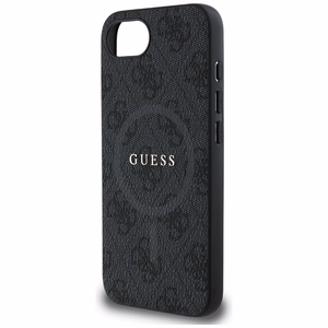 Guess PU Leather 4G Colored Ring suojakuori MagSafe-tuella iPhone 16e:lle - musta