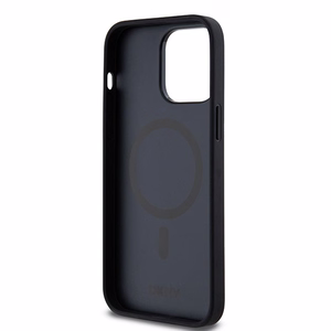 DKNY Nahkainen Kuvio Metallinen Logo MagSafe Suojakuori iPhone 14 Pro:lle - musta