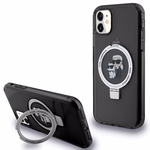 Karl Lagerfeld Ring Stand Karl&Choupette MagSafe suojakuori iPhone 11 / Xr:lle - musta