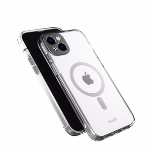 Moshi iGlaze suojakuori iPhone 14 Plus -laitteelle, MagSafe-yhteensopiva, läpinäkyvä Meteorite Gray -yksityiskohdilla