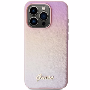 Guess Saffiano Iridescent Script suojakuori iPhone 14 Pro Max:lle - vaaleanpunainen
