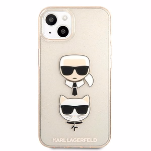Karl Lagerfeld Glitter Karl & Choupette Head suojakuori laitteelle iPhone 13 mini, kullanvärinen
