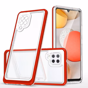 Kirkas 3in1 Asia Samsung Galaxy A42 5G Frame Gel Cover Punainen