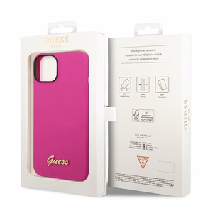 Guess Silicone Vintage Gold Logo -suojakuori iPhone 14:lle / 15 Plus:lle, fuksia