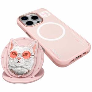 Nimmy Glasses Cool Cat MagSafe Suojakuori iPhone 16 Pro:lle - vaaleanpunainen