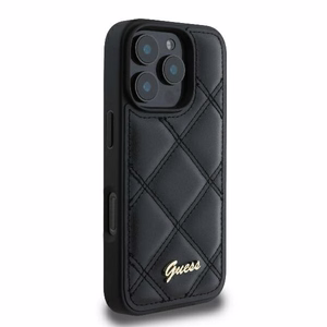Guess Quilted Metal Logo Suojakuori iPhone 16 Pro:lle - musta