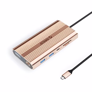 Orico XDR 12-in-1 USB-C-telakointiasema USB-A USB-C 2x HDMI 4K 60Hz DisplayPort 4K 60Hz RJ45 Gigabit PD 100W SD- ja microSD-kortinlukija - ruusukulta