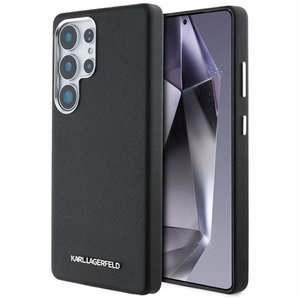 Karl Lagerfeld Saffiano Full Wrapped Elongated Metal Logo MagSafe Suojakuori Samsung Galaxy S25 Ultralle - musta