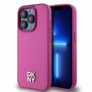 DKNY Nahkainen Monogrammi-kuvio Metallinen Logo MagSafe Suojakuori iPhone 15 Pro:lle - vaaleanpunainen