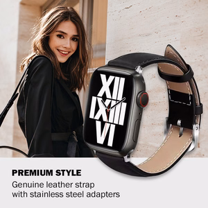 Crong Noble Band genuine-leather strap for Apple Watch 44 / 45 / 46 / 49 mm, Black Noir