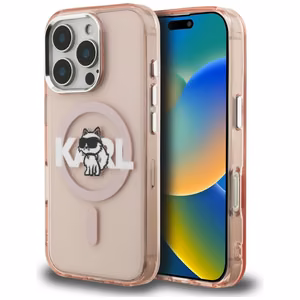 Karl Lagerfeld IML Choupette Sketch Logo MagSafe Suojakuori iPhone 16 Pro Max - vaaleanpunainen