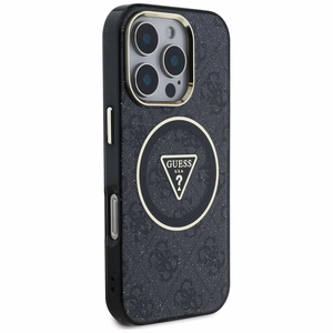 GUESS Suojakuori iPhone 16 Pro:lle MagSafe-yhteensopiva GUHMP16LHG4PRTGK (IML Metal Glitter 4G Circle Triangle) Musta