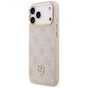 Guess 4G Strass Logo & Big Strap Metal Buttons MagSafe -suojakuori iPhone 17 Pro Max - pinkki