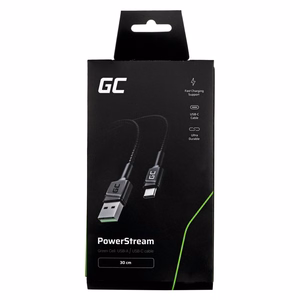 Green Cell KABGC25 USB-A–USB-C-kaapeli, 0.3 m, musta