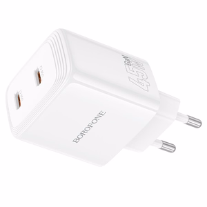 Borofone Wall charger BN31 Cargador GaN - 2xType C - QC 3.0 PD 45W white