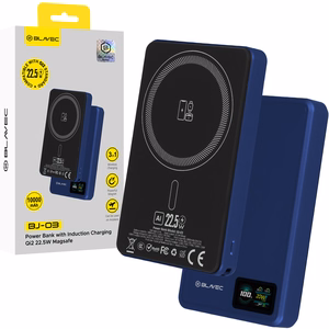 Blavec varavirtalähde 10000 mAh BJ-03 Slim 13,5 mm - Type C - 22,5 W magneettinen Magsafe 3-in-1 (PBBJ03-MC10N) tummansininen alumiini