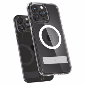 Spigen Ultra Hybrid S MagSafe Suojakuori jalustalla iPhone 15 Pro:lle - Läpinäkyvä