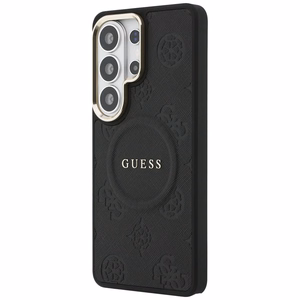 Guess Saffiano Peony Embossed Ring MagSafe -suojakuori Samsung Galaxy S26 Ultralle musta