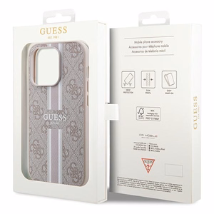 Guess 4G Printed Stripes MagSafe -suojakuori iPhone 15 Prolle - vaaleanpunainen