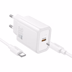 Laturi Hoco N62 30W GaN USB-C + USB-C–USB-C-kaapeli 1,0 m valkoinen