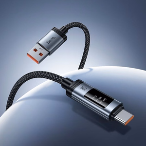 Kaapeli USB-A USB-C Hoco PD 6A 100W 1,2 m U148 digitaalinäytöllä musta