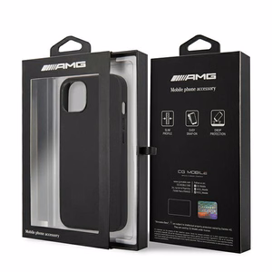 AMG AMHCP14SDOLBK iPhone 14 6.1 "musta / musta kovakotelo Nahka Hot Stamped