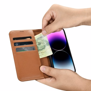 iCarer Lompakko Kotelo 2in1 iPhone 14 Pro Nahka Flip Case Anti-RFID ruskea (WMI14220726-BN)