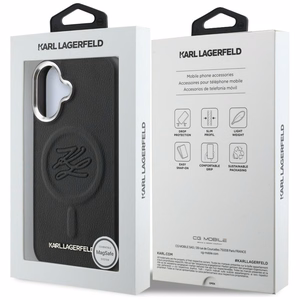 Karl Lagerfeld nimikirjain ja metallilogo MagSafe suojakuori iPhone 16 - musta